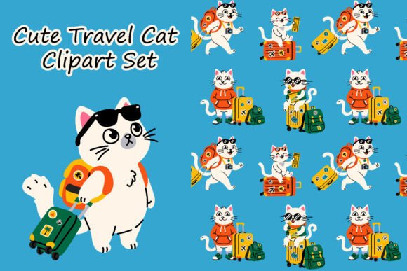 Cute Travel Cat Clipart for Creative Projects
