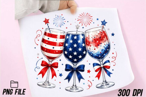 Elevate Your Independence Day Crafts with High-Resolution 4th of July Wine Glasses PNG Sublimation