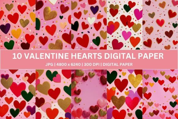Elevating Creative Designs with 10 Valentine Glitter Heart Digital Paper