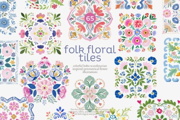 Folk Floral Tiles Clipart Set