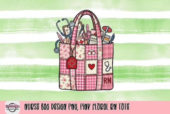 Pink Floral RN Tote: A Unique Nurse Bag Design PNG