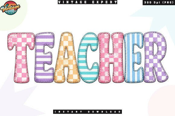 Retro Colorful Teacher Checkered PNG for Crafts