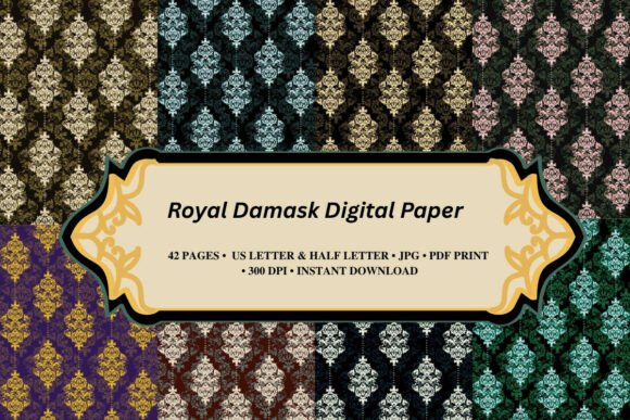 Royal Damask Digital Paper: Majestic Designs