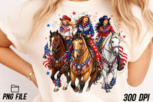 Unleash Patriotic Creativity with the Cowgirls Riding Horse American Flag PNG
